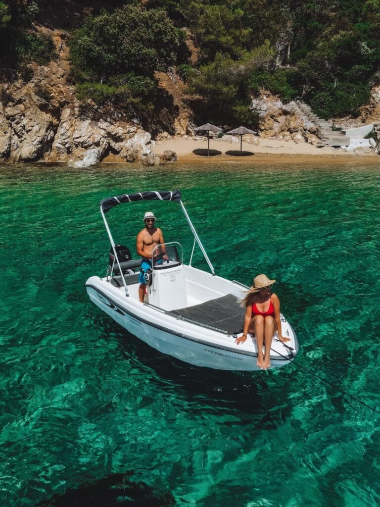 GR Boat Rental Skiathos Boat Hire Skiathos Rent Karel Sporades 2026 Rental Skiathos: No license required! Stylish 6m boat with a reliable 30/60hp engine. Ideal for couples seeking a private, manageable day at sea.