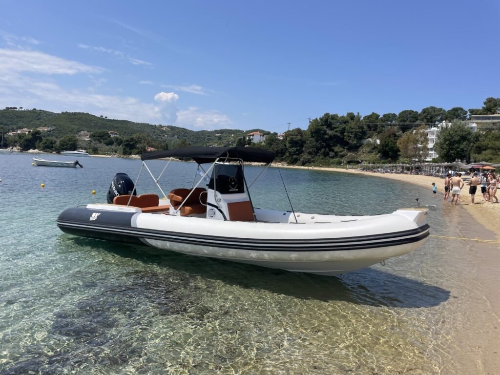 GR Boat Rental Skiathos Boat Hire Skiathos Tiger Marine Proline 740 Rental Skiathos: Professional-grade 7.6m RIB for 9 guests. 200HP power, deep-V hull, and premium cushions. The fastest, most stable way to explore Skiathos in style!