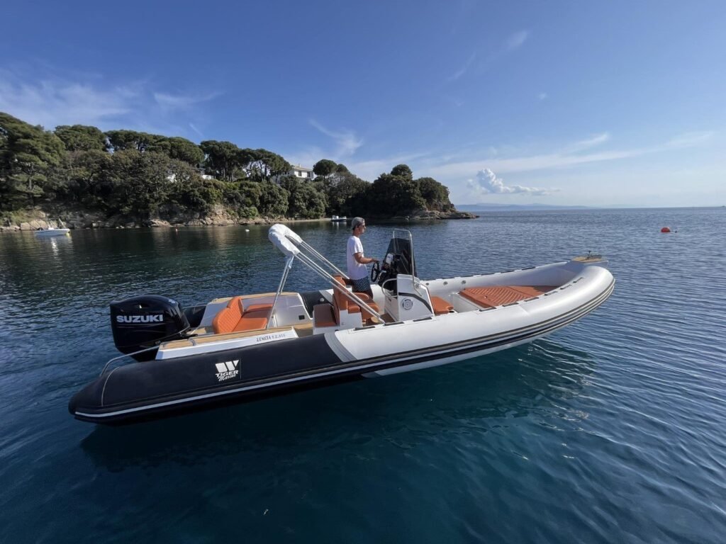 GR Boat Rental Skiathos Boat Hire Skiathos Tiger Marine Proline 740 Rental Skiathos: Professional-grade 7.6m RIB for 9 guests. 200HP power, deep-V hull, and premium cushions. The fastest, most stable way to explore Skiathos in style!